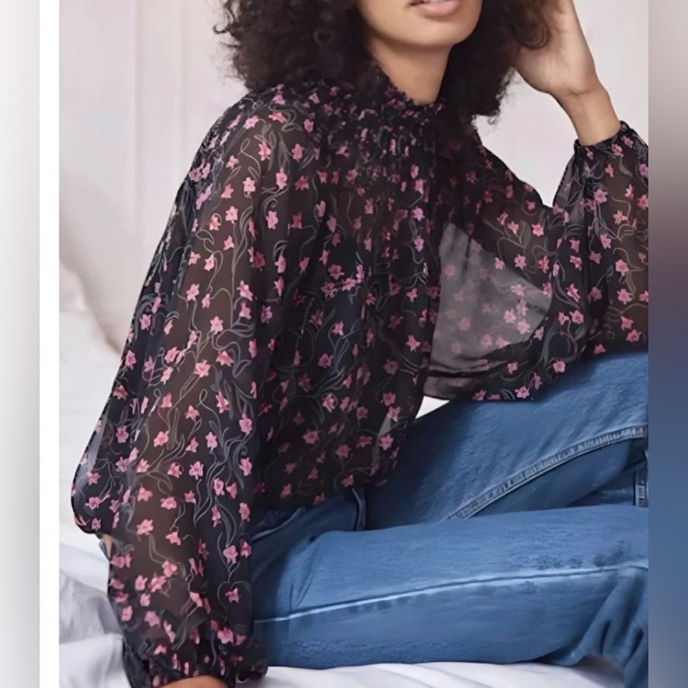 Elizabeth & James black floral high neck top, large